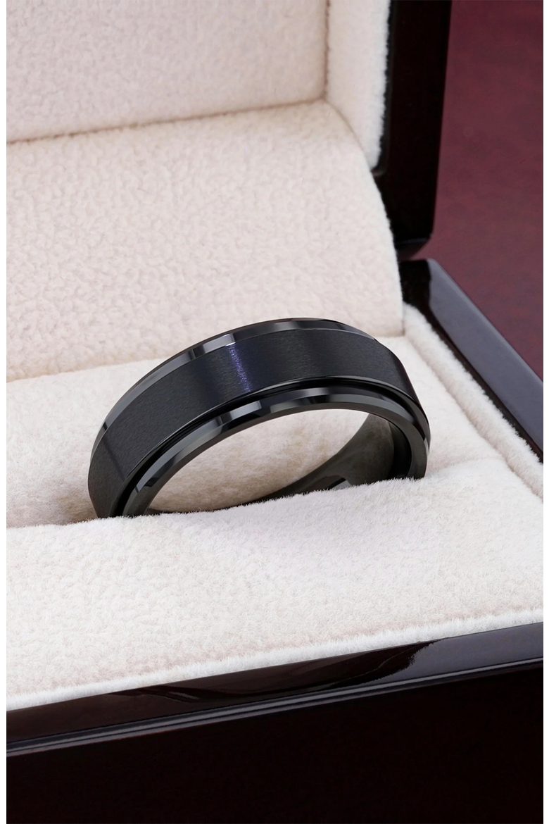 Revolve Tungsten Spinner Ring Brushed Center on Polished Base Comfort Fit, Alternate, color, Black Tungsten 8mm