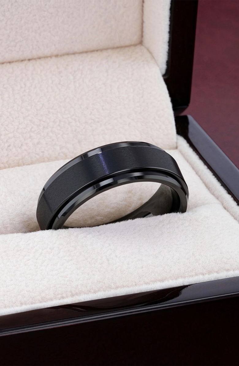 Larson Jewelers Revolve Tungsten Spinner Ring Brushed Center on Polished Base Comfort Fit, Alternate, color, Black Tungsten 6Mm