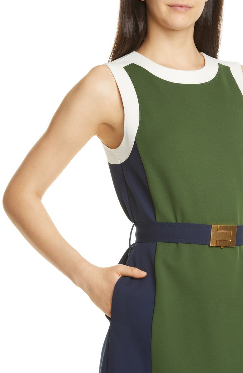 Tory Burch Belted Colorblock Ponte Dress, Alternate, color,
