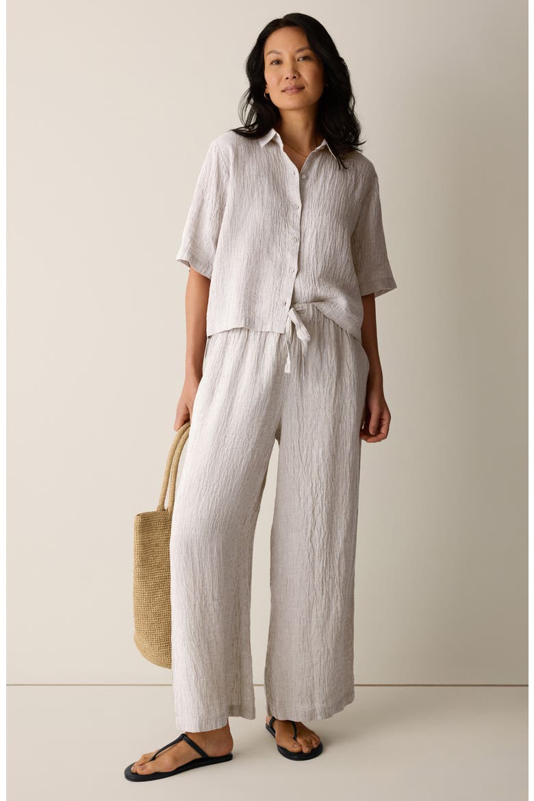 Organic Linen Drawstring Wide Leg Pants, Alternate, color, WHEAT