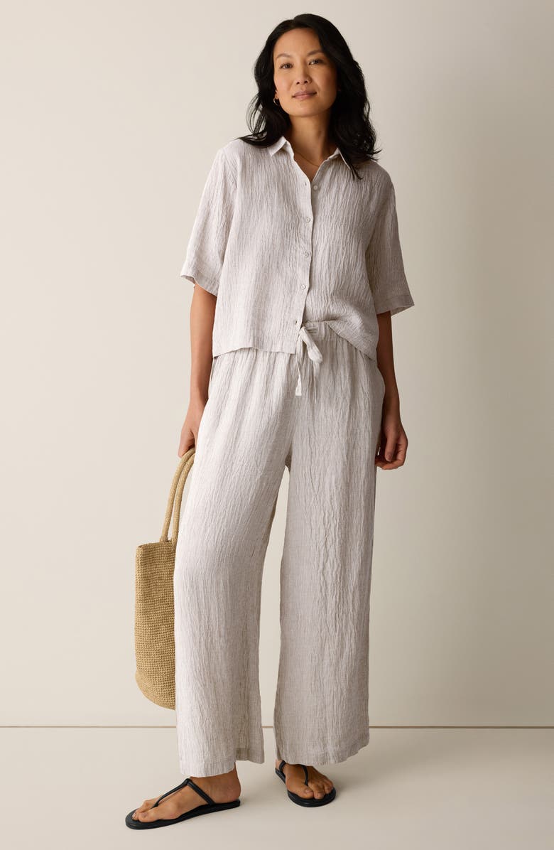 Eileen Fisher Organic Linen Drawstring Wide Leg Pants, Alternate, color, Wheat