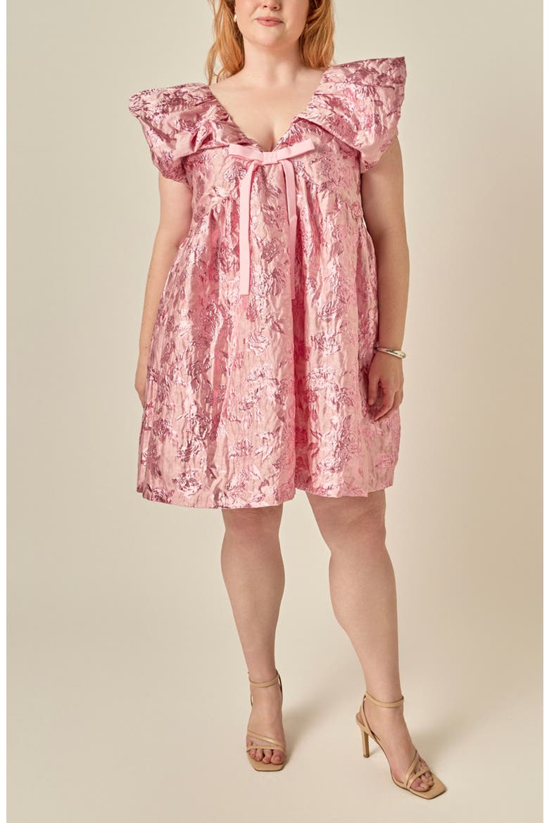 Floral Jacquard Babydoll Minidress, Alternate, color, PINK