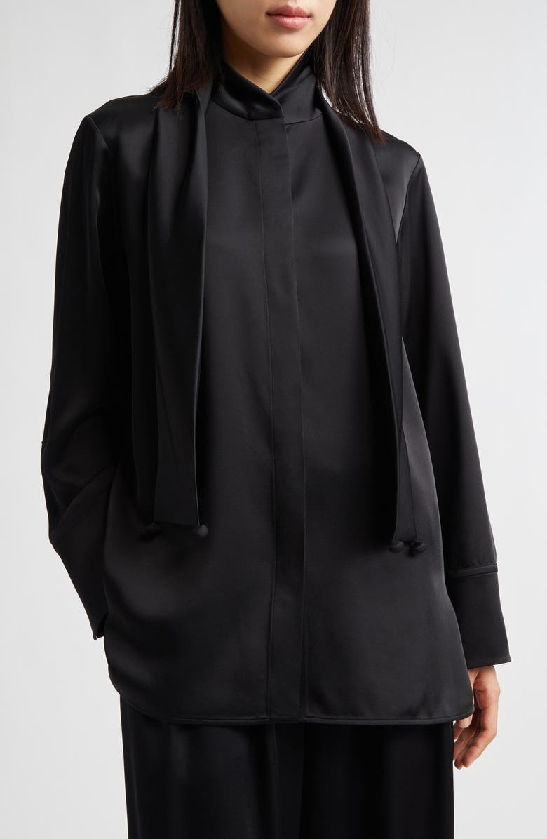 Jil Sander Fluid Satin Shirt with Scarf Ties, Alternate, color, Black