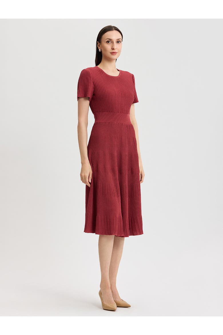 Fit & Flare Tonal Ribbed Soft Knit Midi Dress, Alternate, color, Russet