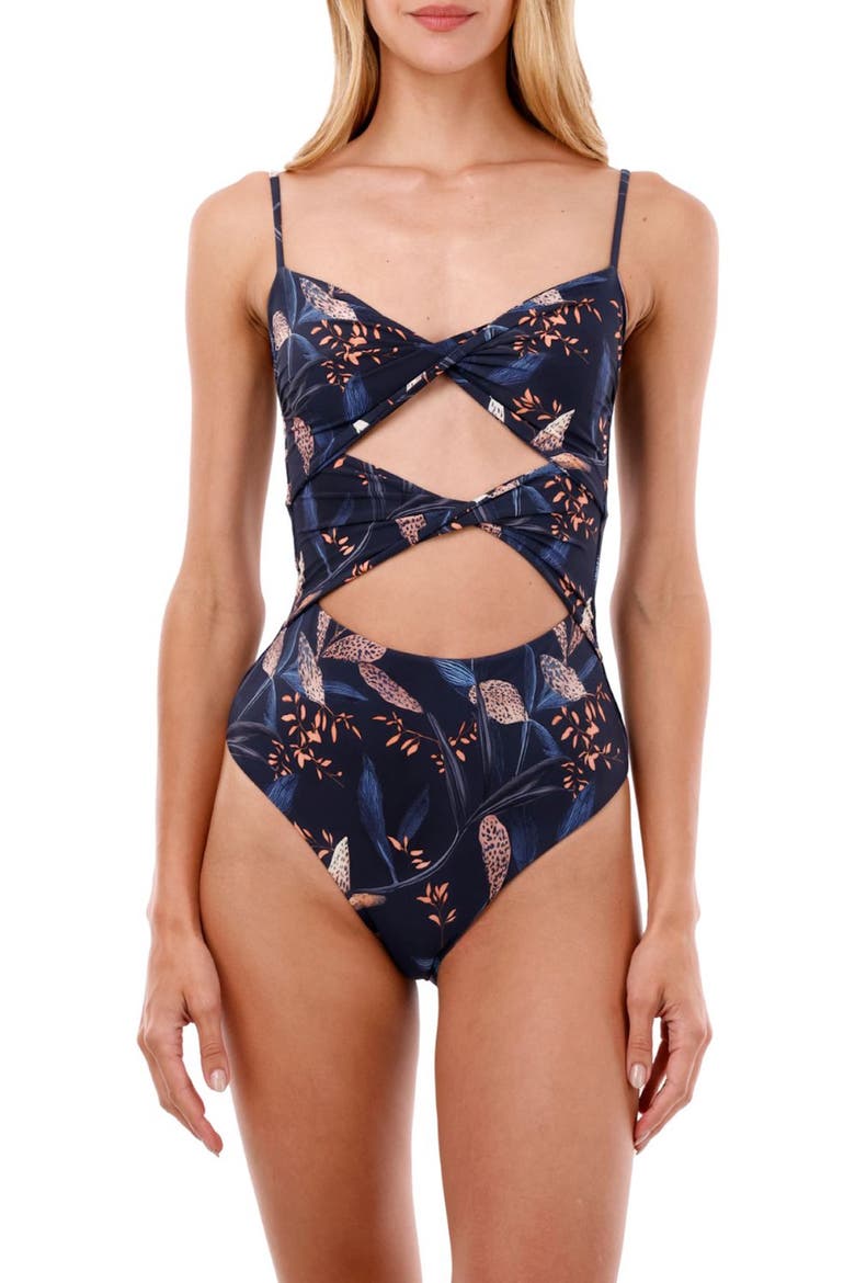 Wild Foliage Wavelet Cutout One-Piece Swimsuit, Main, color, WILD FOLLIAGE
