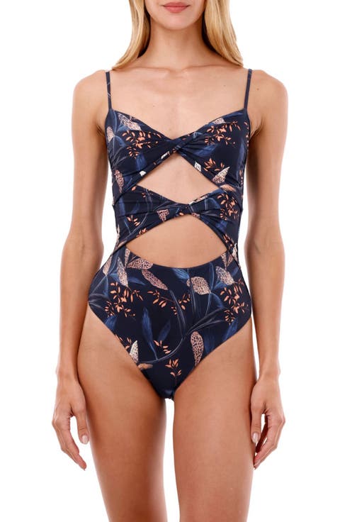 Wild Foliage Wavelet Cutout One-Piece Swimsuit