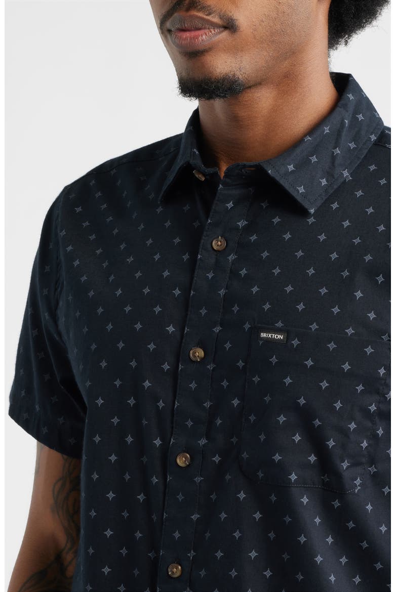 Charter Print Short Sleeve Button-Up Shirt, Alternate, color, BLACK/FUTURE GREY DIAMOND TILE