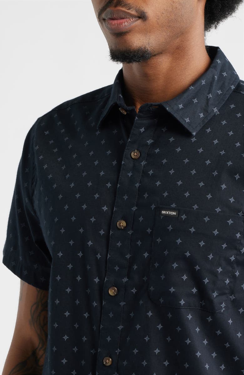 Brixton Charter Print Short Sleeve Button-Up Shirt, Alternate, color, Black/Future Grey Diamond Tile