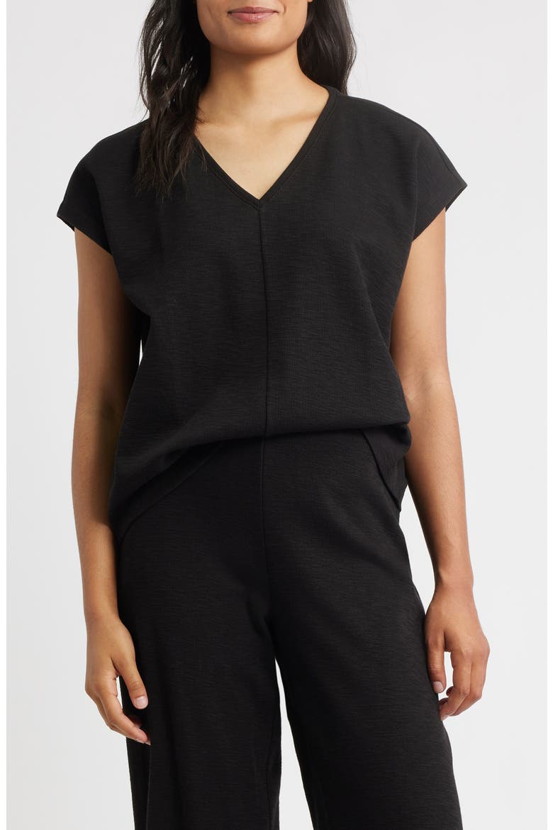V-Neck Organic Cotton Crewneck T-Shirt, Main, color, BLACK