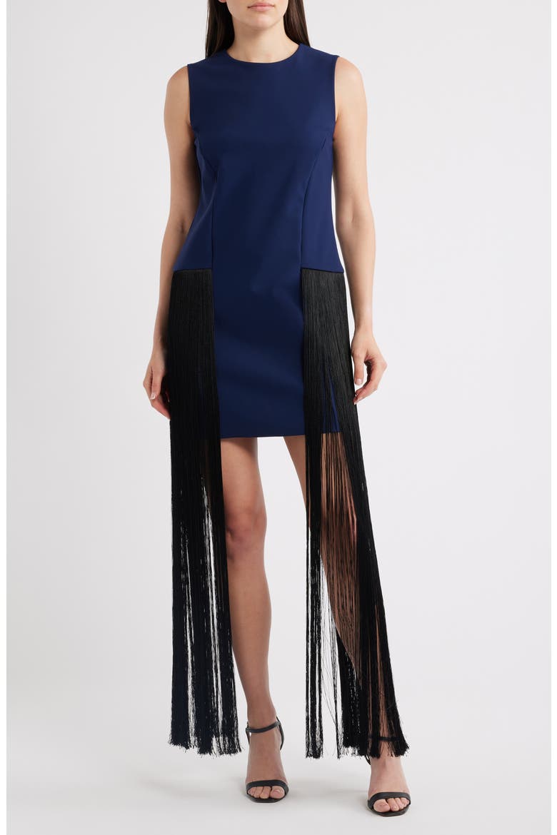 Salix Long Fringe Cocktail Dress, Main, color, NAVY/BLACK