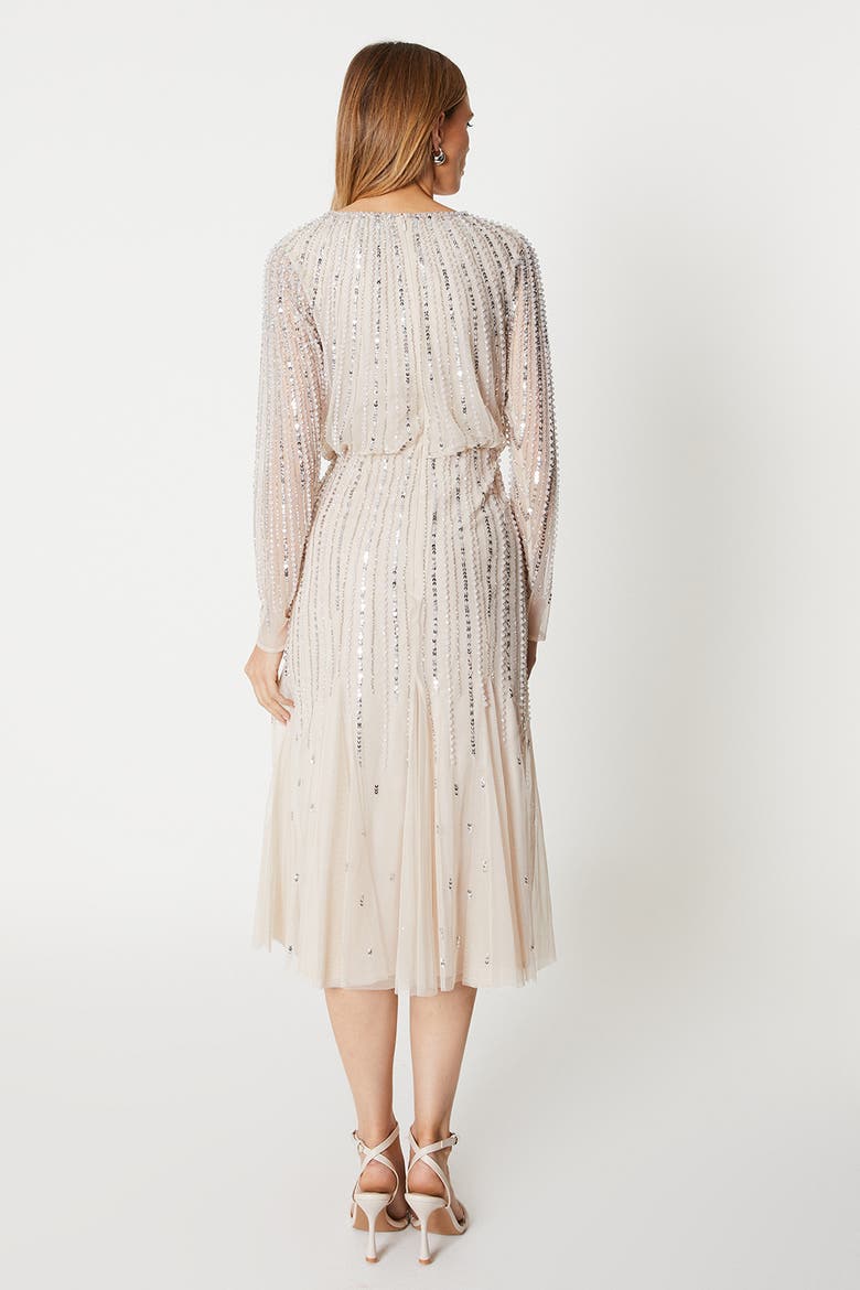 Party Sequin Long Sleeve Midi Dress, Alternate, color, Champagne