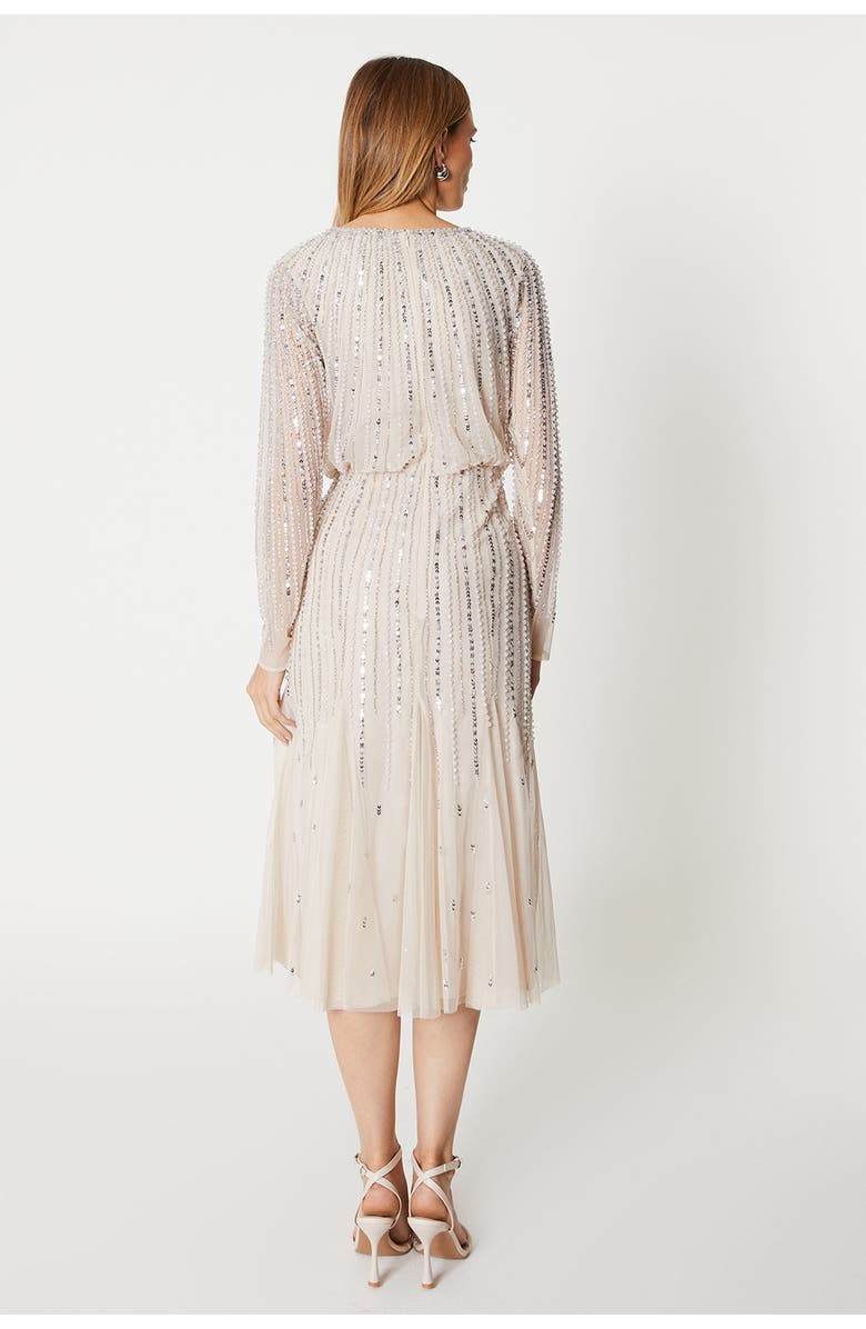 Coast Party Sequin Long Sleeve Midi Dress, Alternate, color, Champagne