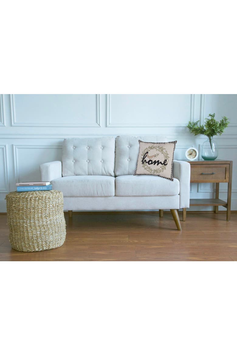 Wreathed Birds Home Embroidered Throw Pillow, 17" x 17", Alternate, color, Brown