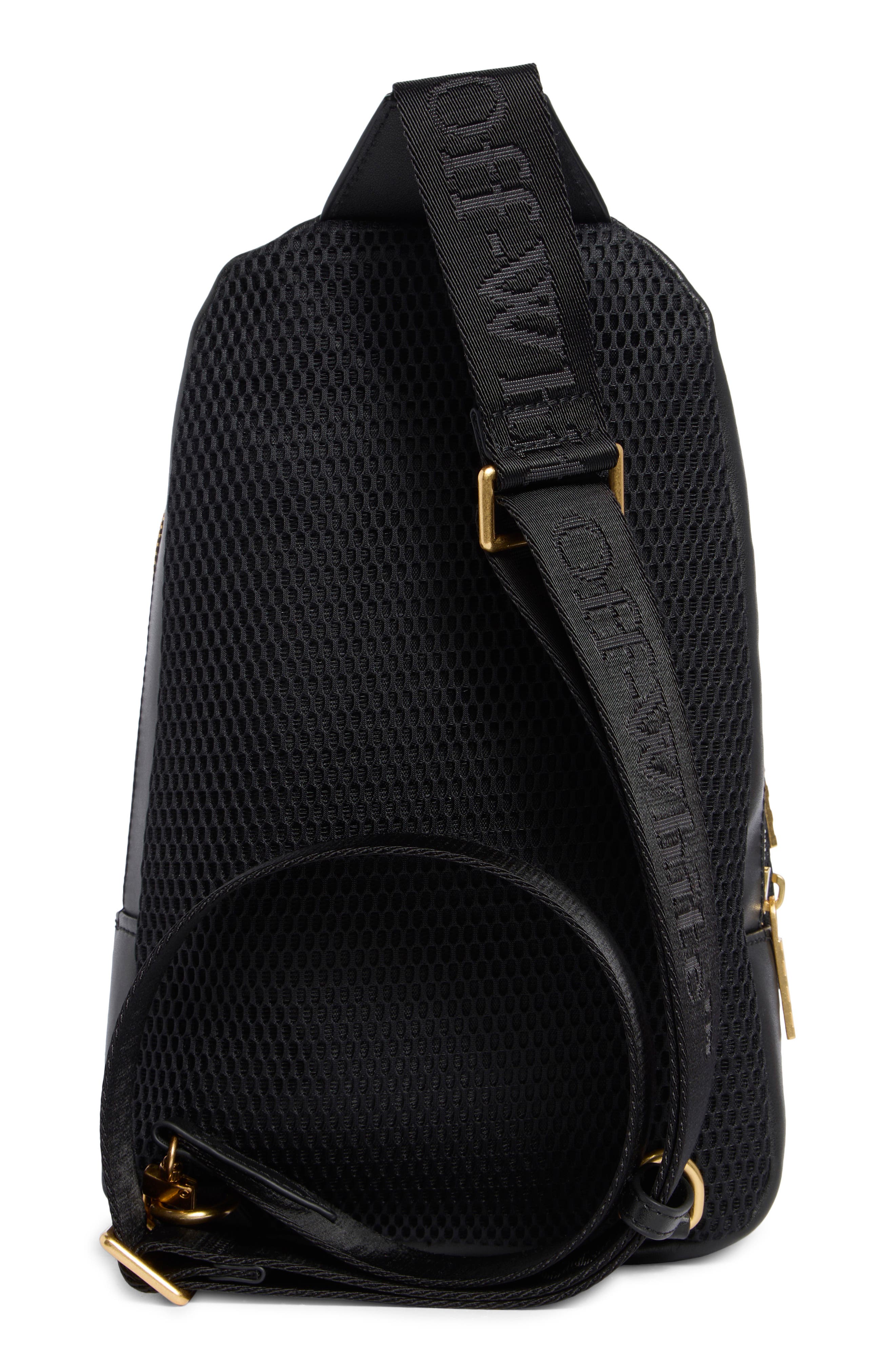 Off-White Mixed Media Sling Bag, Alternate, color, Black