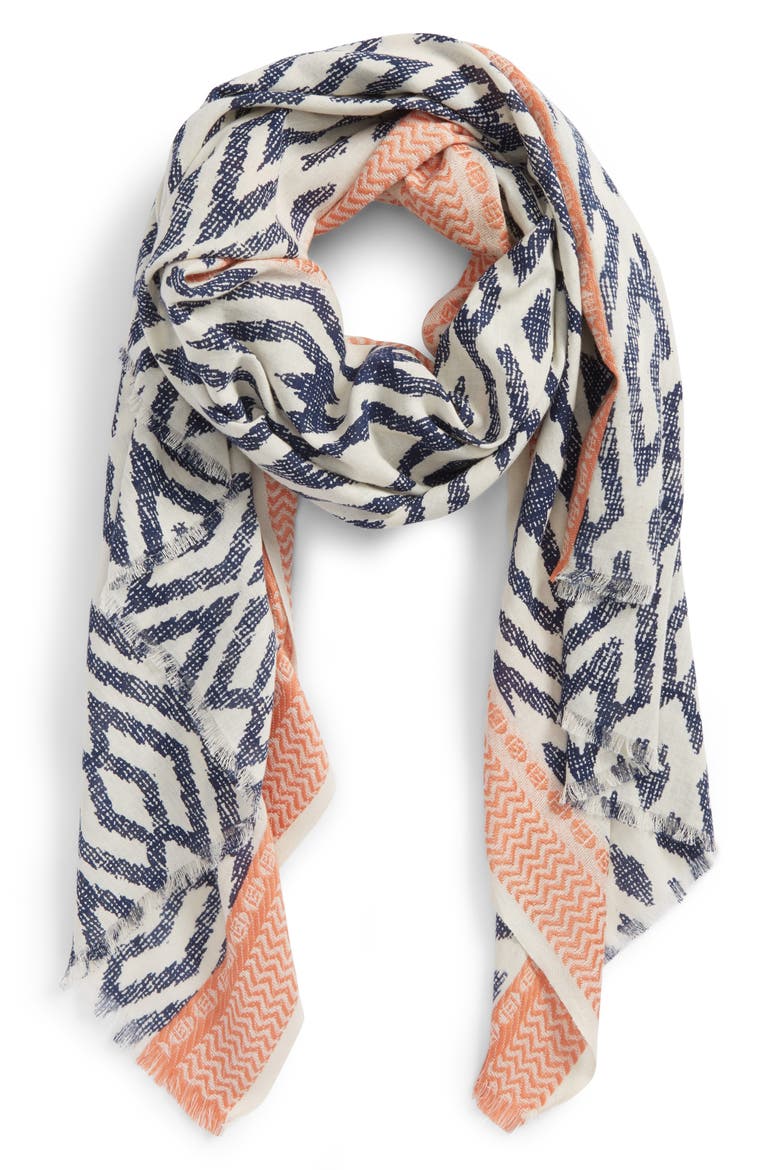 Ikat Scarf, Main, color, NAVY/ CREAM