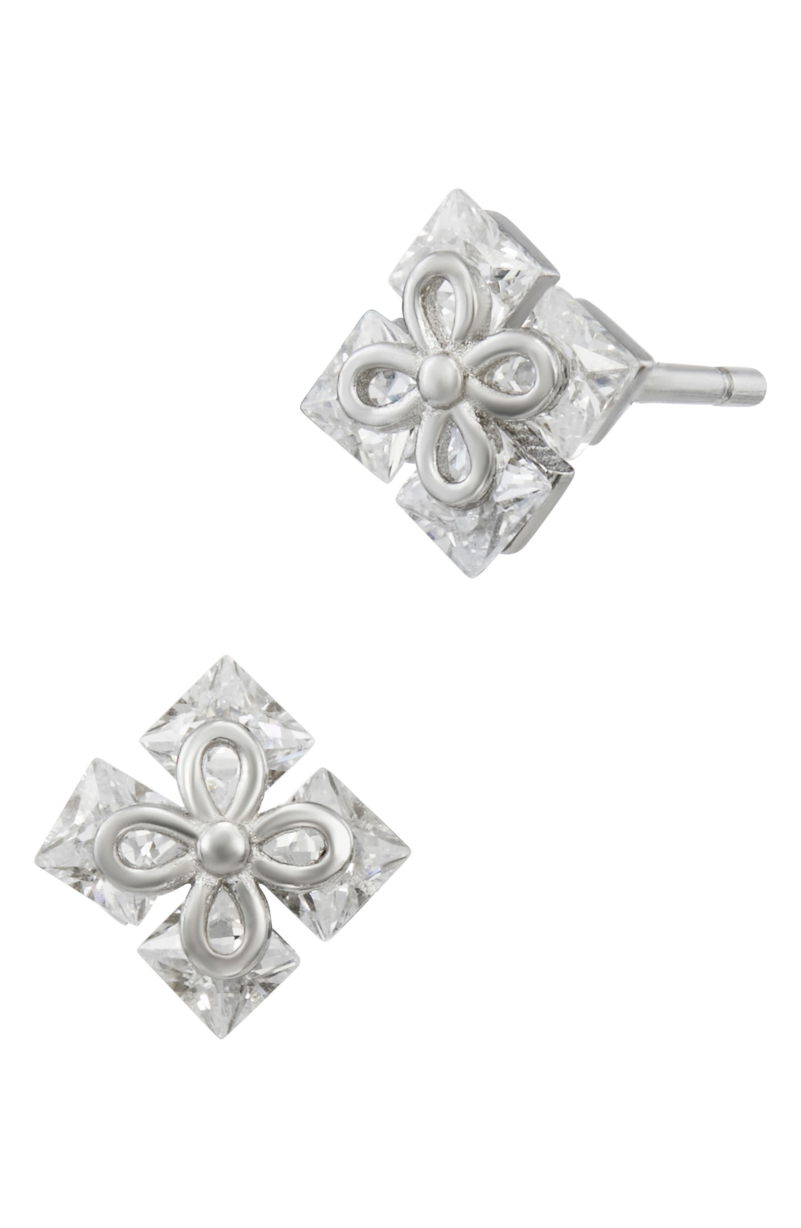 SAVVY CIE JEWELS Princess Cut Cubic Zirconia Quadrant Stud Earrings