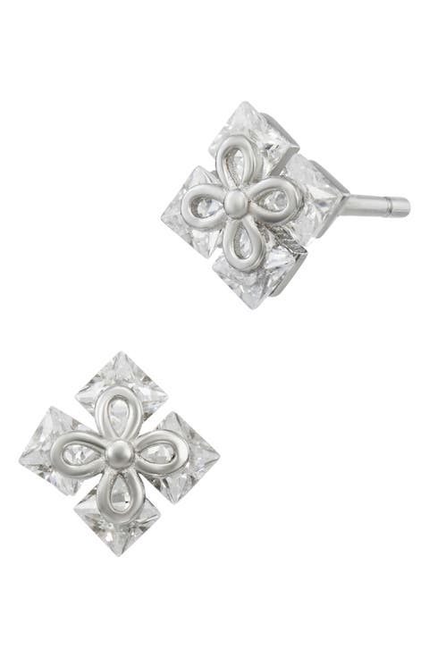 Princess Cut Cubic Zirconia Quadrant Stud Earrings