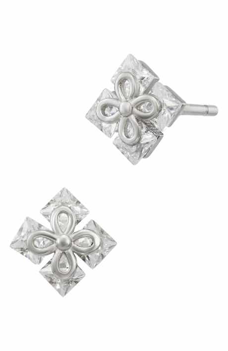SAVVY CIE JEWELS Princess Cut Cubic Zirconia Quadrant Stud Earrings