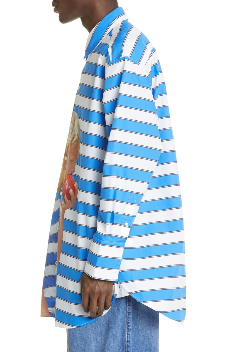 JW Anderson Stripe Boy with Apple Graphic Oversize Cotton Shirt, Alternate, color, 