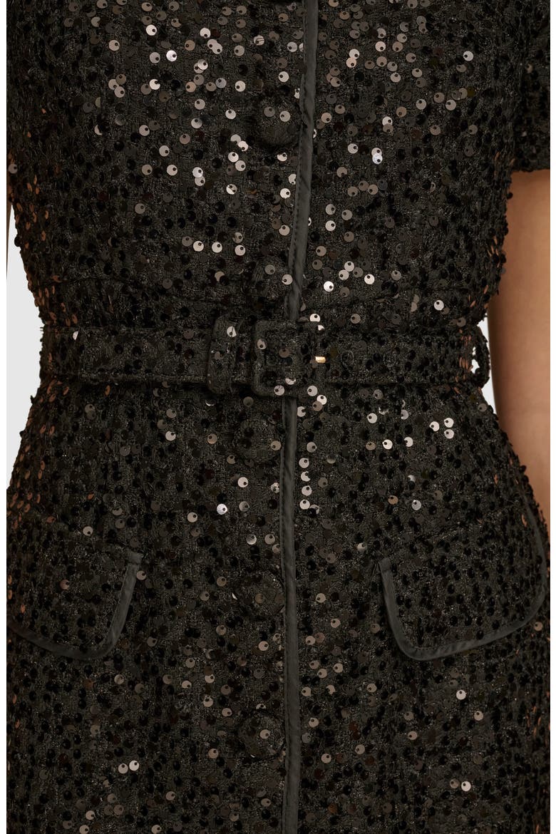 Sequin Belted Button-Up Dress, Alternate, color, BLACK