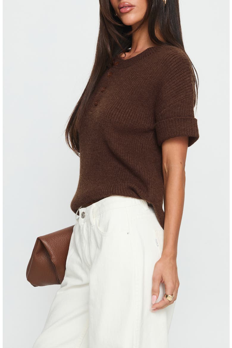 Brandii Short Sleeve Henley Sweater, Alternate, color, CHOCOLATE