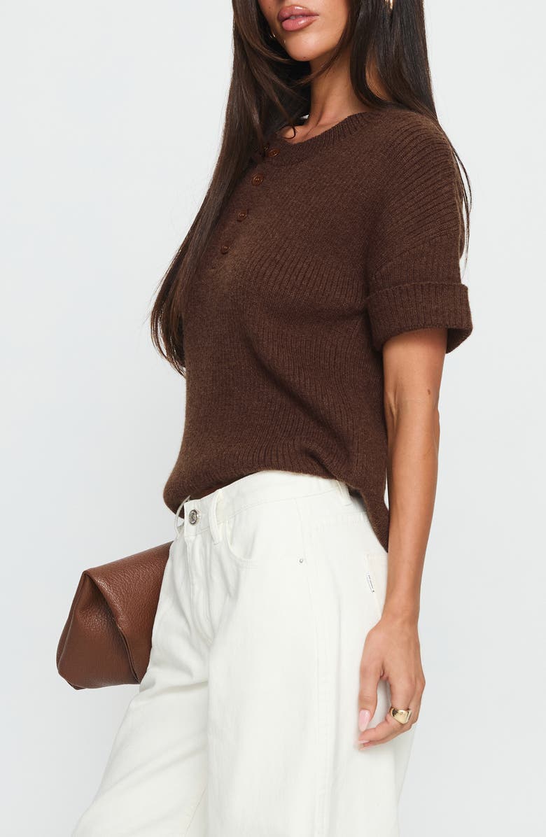 Princess Polly Brandii Short Sleeve Henley Sweater, Alternate, color, Chocolate