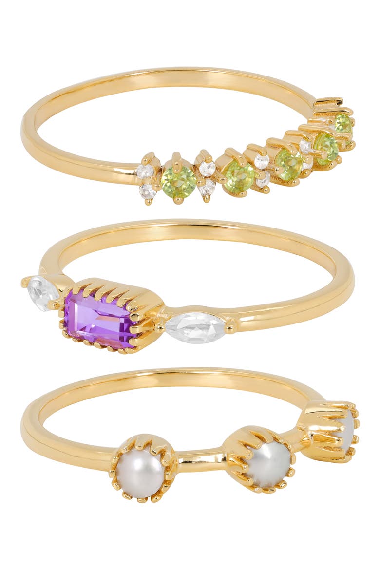 Amethyst, Peridot & Freshwater Pearl Ring Set, Alternate, color, PURPLE