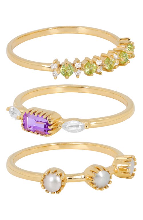 Ys Gems Amethyst, Peridot & Freshwater Pearl Ring Set In Purple