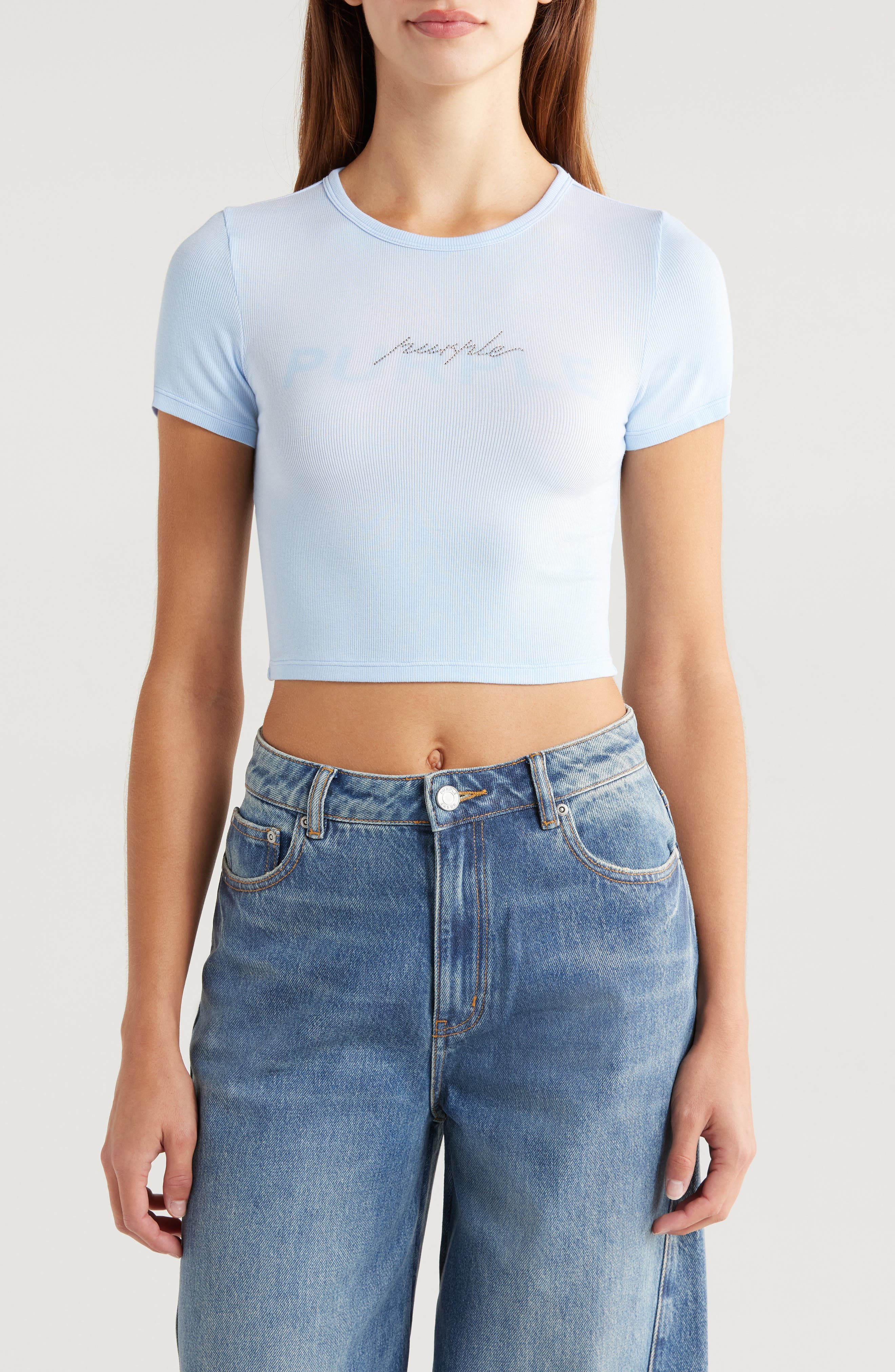 PURPLE BRAND Rhinestone Rib Baby Tee (Women) | Nordstromrack