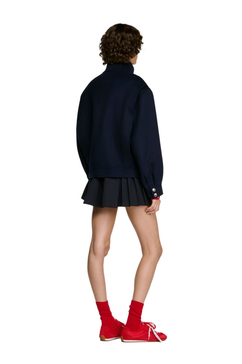 Double-faced standing collar coat, Alternate, color, Navy blue