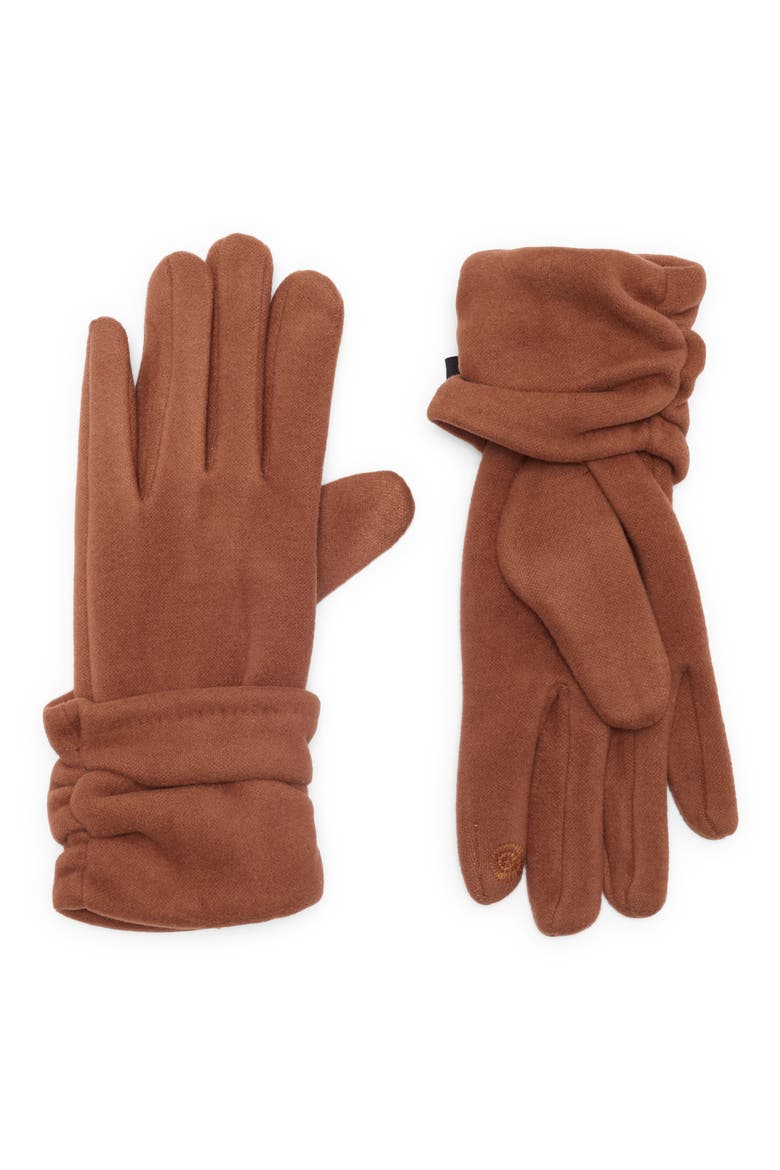 Tech Ruched Gloves, Main, color, CAMEL