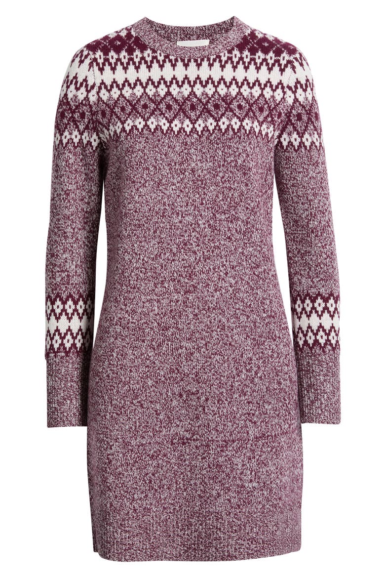 Wool & Cashmere Long Sleeve Fair Isle Sweater Dress, Alternate, color, BURGUNDY LONDON FAIRISLE