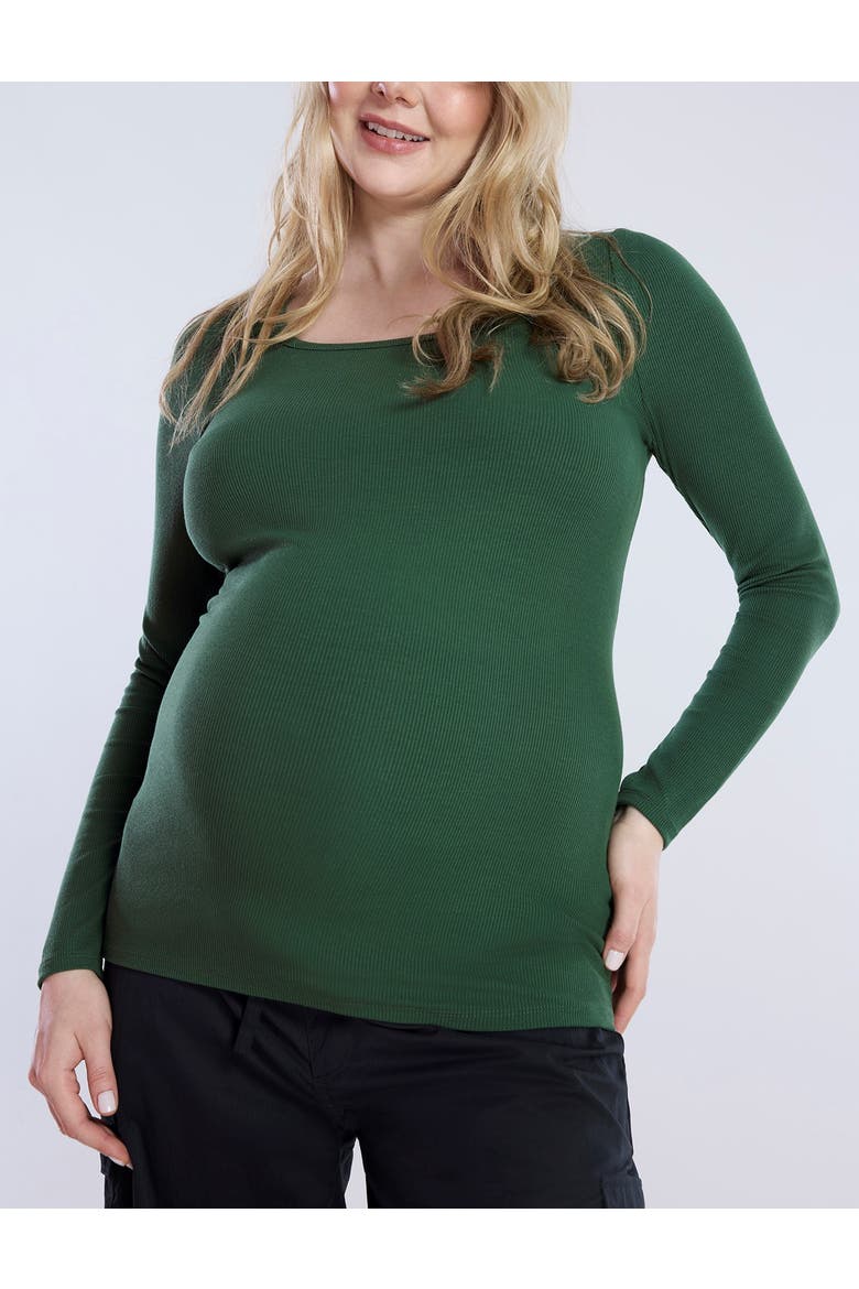 Square Neck Rib Knit Long Sleeve Tee, Alternate, color, Green Pastures