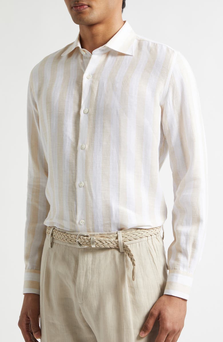 Eleventy Stripe Linen Button-Up Shirt, Alternate, color, 102 Coriander