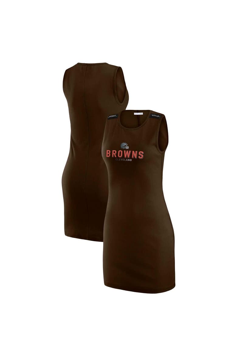 Women's WEAR by Erin Andrews x Gracie Hunt Brown Cleveland Browns Ribbed Tank Dress, Main, color, Brown