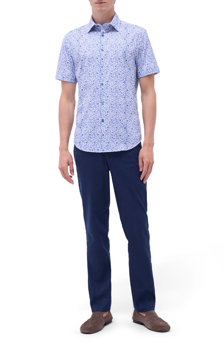 Bugatchi Miles OoohCotton<sup>®</sup> Short Sleeve Button-Up Shirt, Alternate, color, Classic Blue