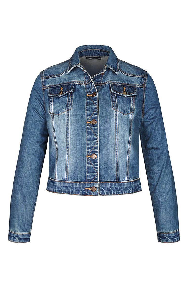 City Chic Crop Denim Jacket, Alternate, color, Denim Mid