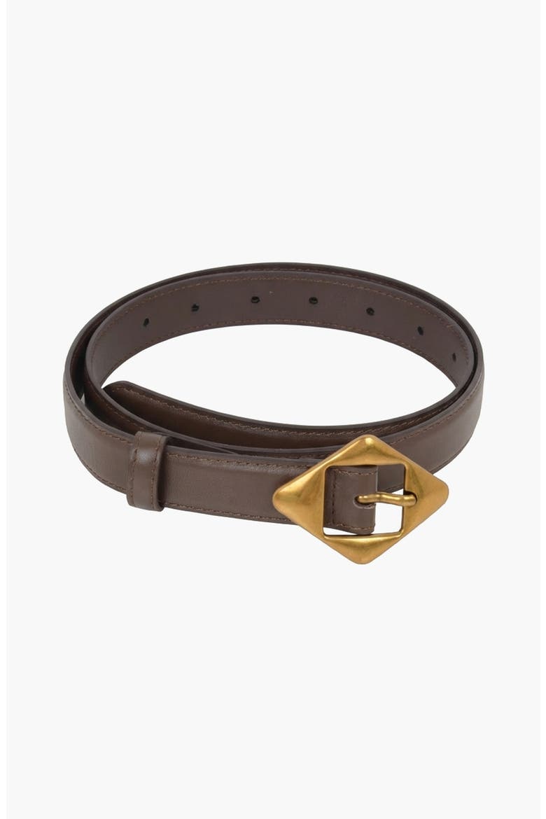 Leather Belt with Geometric Buckle, Main, color, Brown