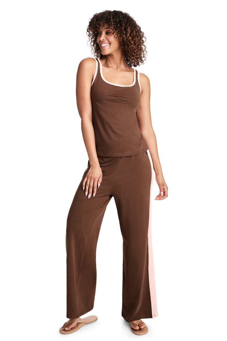 Women's Cotton Stretch Ruched Tank with Built-in Bra, Alternate, color, Coffee