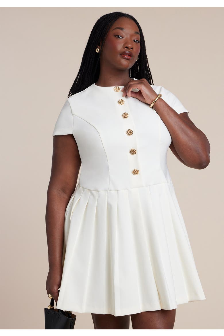Button Detail Pleated Mini Dress, Alternate, color, JET STREAM