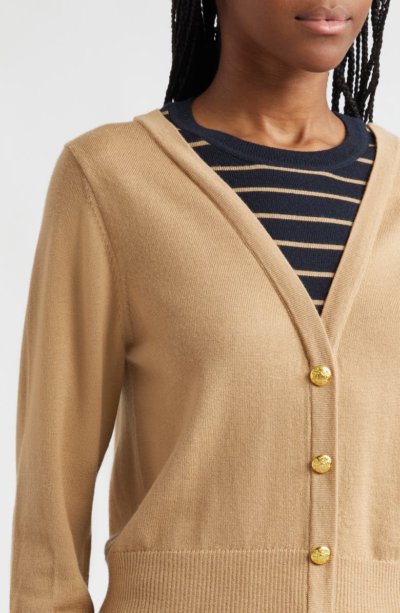 Veronica Beard Enza Merino Wool Cardigan, Alternate, color, Khaki Navy