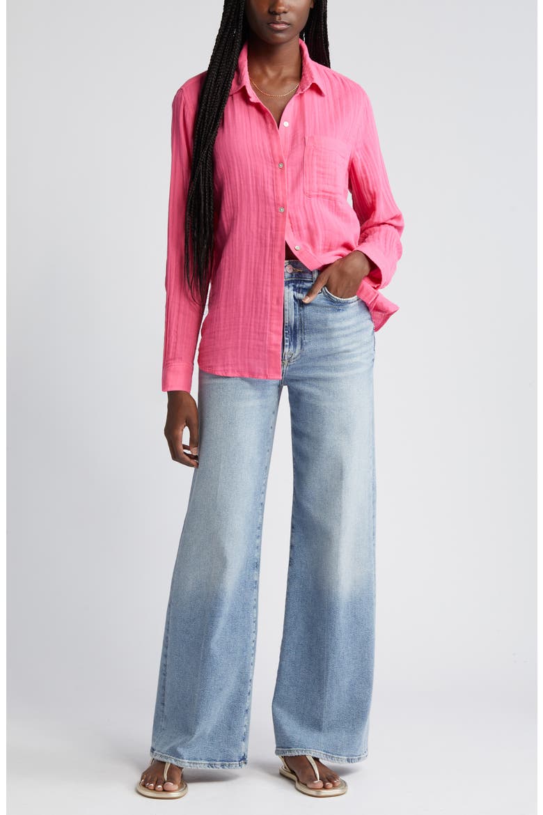 Ellis Cotton Gauze Button-Up Shirt, Main, color, HIBISCUS