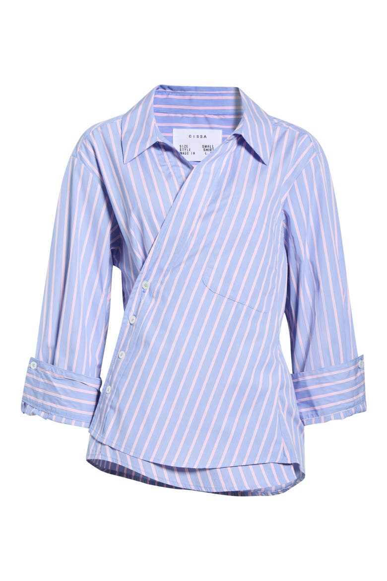 Small Asymmetrical Striped Wrap Shirt, Alternate, color, AMALFI STRIPE