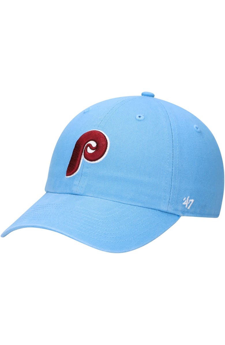 '47 Men's '47 Light Blue Philadelphia Phillies Logo Cooperstown Collection Clean Up Adjustable Hat, Main, color, 