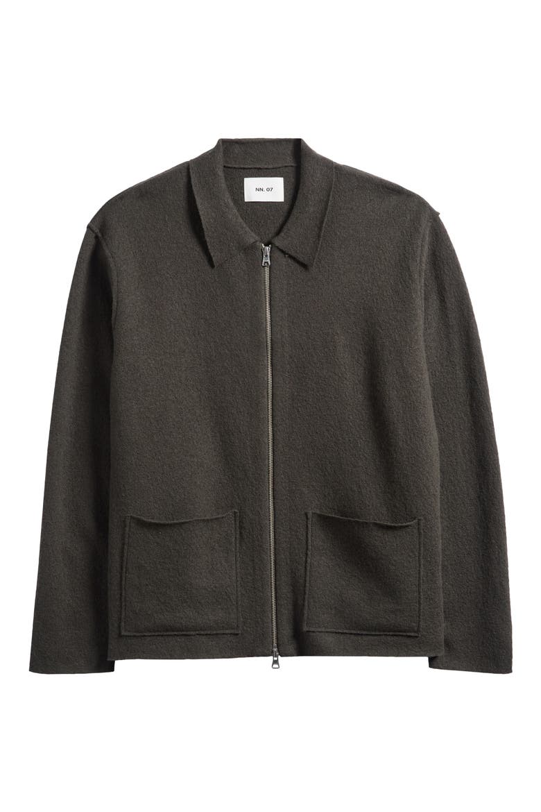 Jonas 6398 Boiled Merino Wool Zip Cardigan, Alternate, color, DARK ARMY