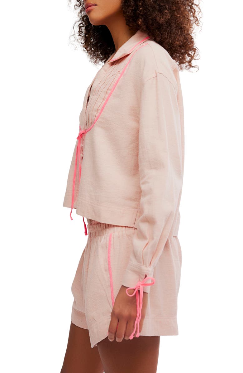 Free People Close to Home Cotton Flannel Short Pajamas, Alternate, color, Neon Peach