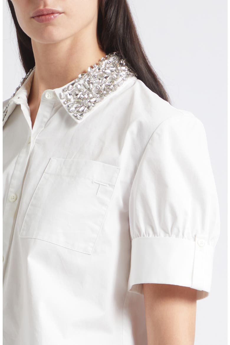 Zadie Rhinestone Collar Stretch Poplin Button-Up Shirt, Alternate, color, OPTIC
