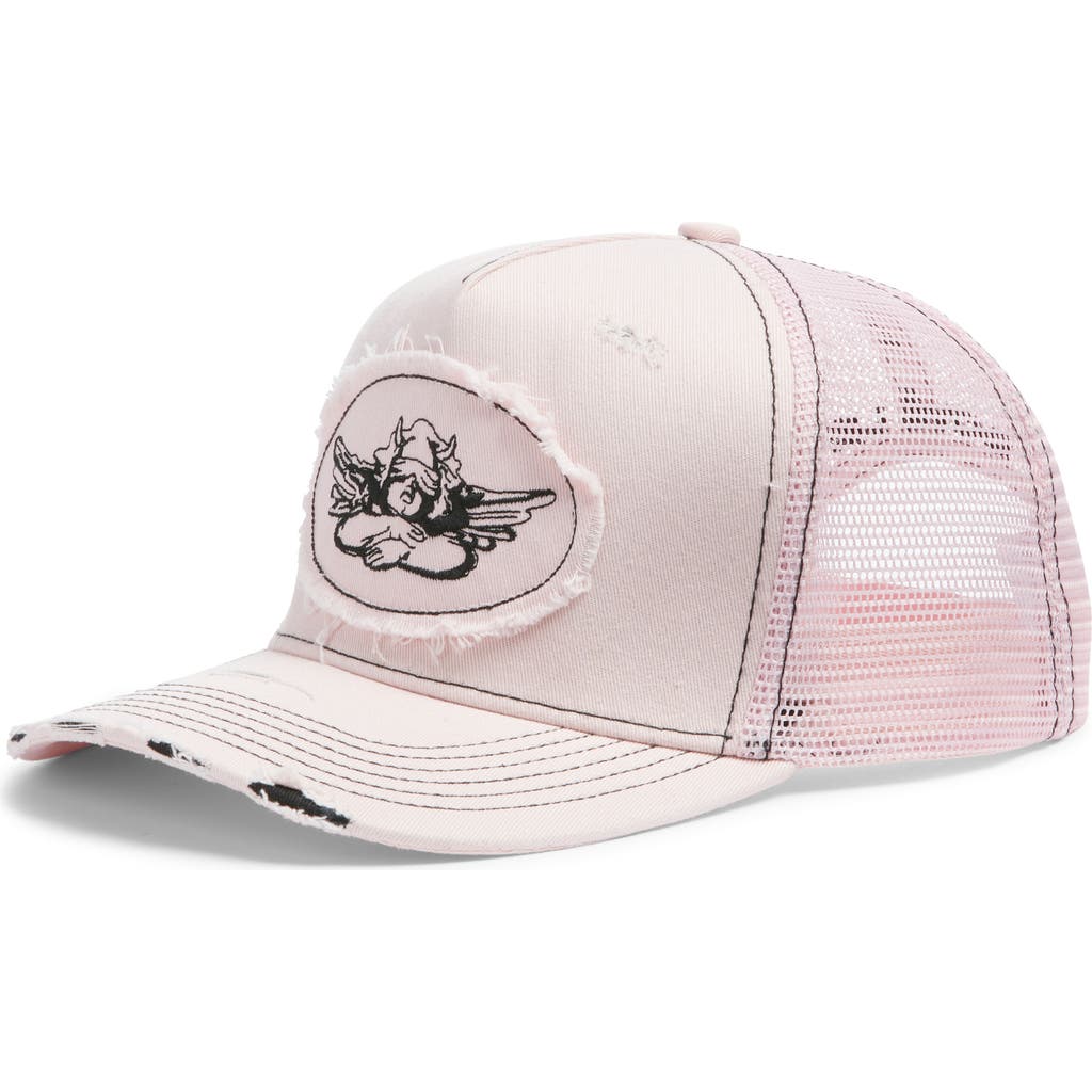 Boys Lie Miss Mayhem Distressed Trucker Hat In Pink