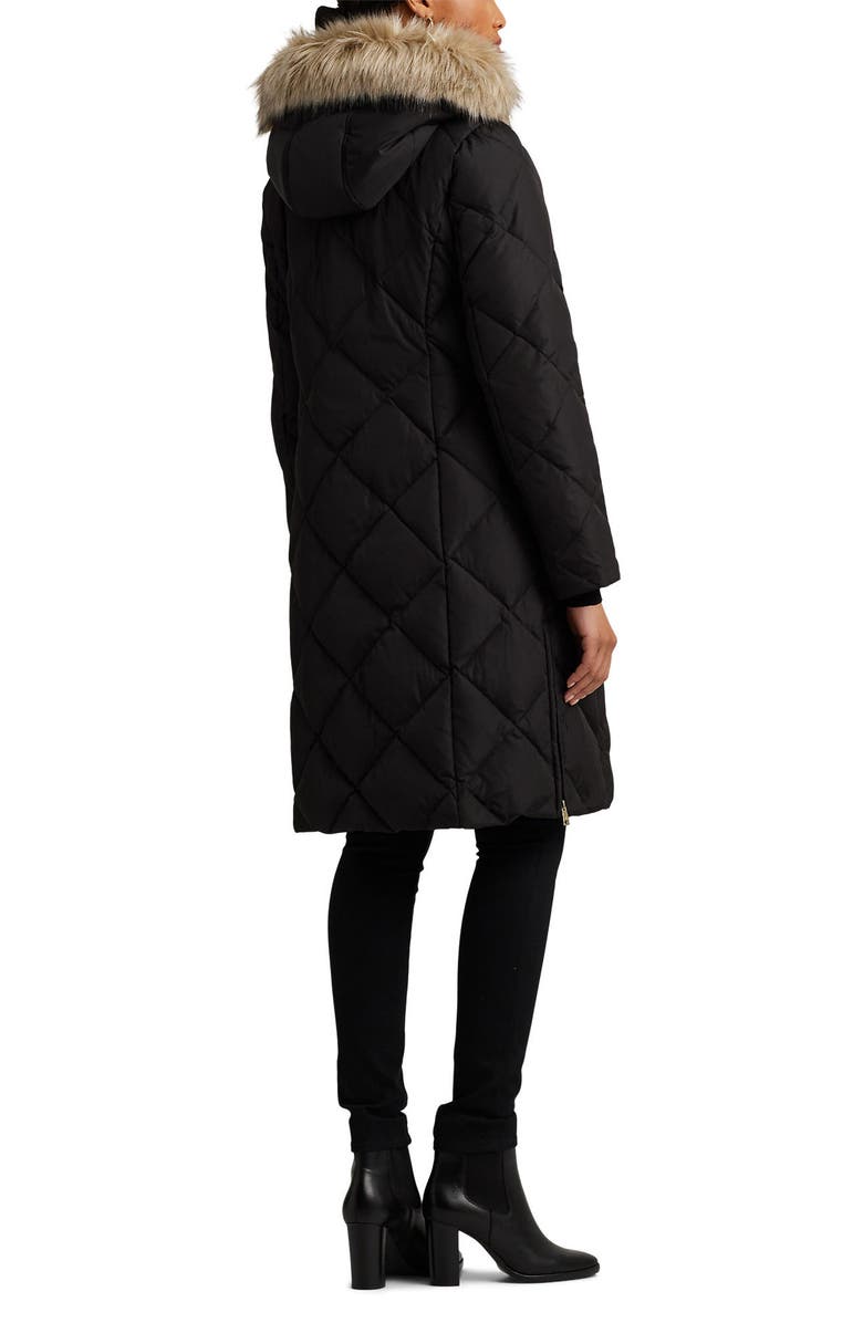 Lauren Ralph Lauren Down & Feather Fill Coat with Faux Fur Trim Detachable Hood, Alternate, color, 