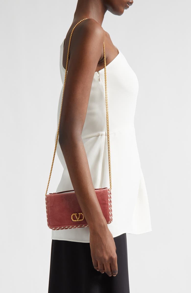 Valentino Garavani VLOGO Signature Velvet Wallet on a Chain, Alternate, color, 
